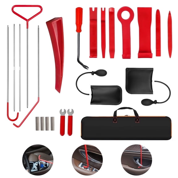 23PCS Professional Car Tool Kit with 66 inch Pull Hook & J-Hook for Emergency Unlocking of Car Windows and Doors, Essential Automotive Tools