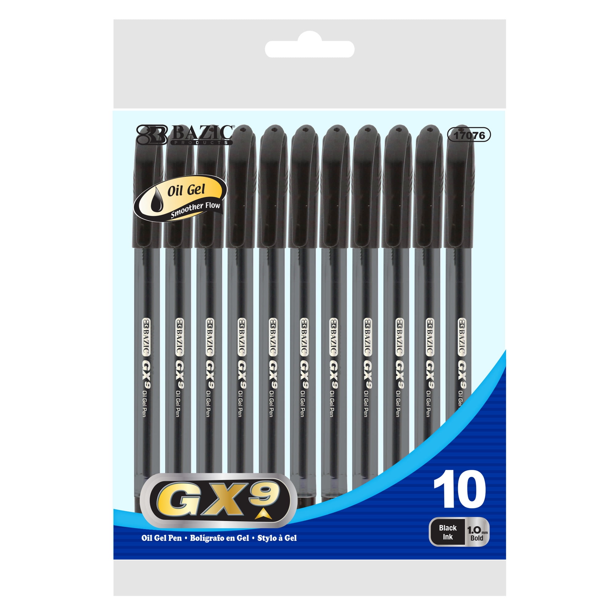 BAZIC Oil Gel Ink Pen, GX9 Triangle Black Ink, 1.0 mm Bold Point