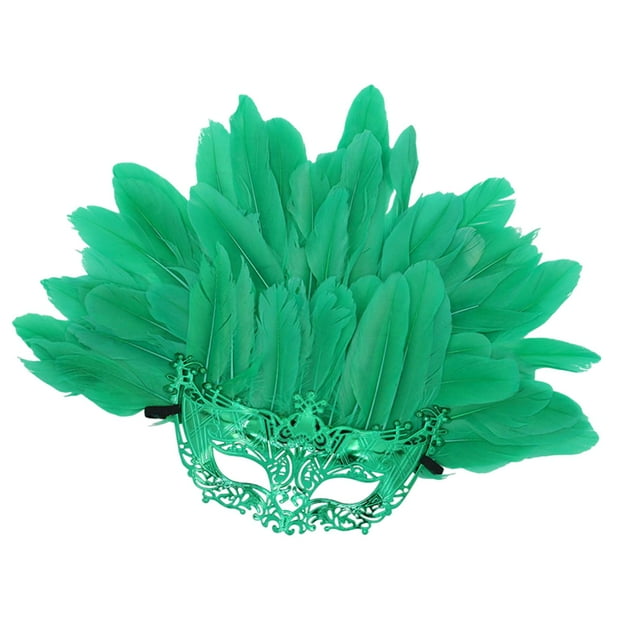 Máscara de plumas artificiales de media cara, accesorio de moda para fiesta de disfraces de cosplay Verde