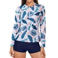 thumbnail image 3 of Women Two Rash Guard Long Sleeve Swimsuits 50+ Swim Shirt Bathing Suit with Boyshort Bottom White 2XL, 3 of 6