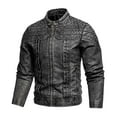 thumbnail image 2 of YLSDY Men's Vintage Distressed Stand Collar Leather Jacket Casual Slim Fit Motorcycle Biker Coat Faux Leather Windbreaker Black XXXL, 2 of 9