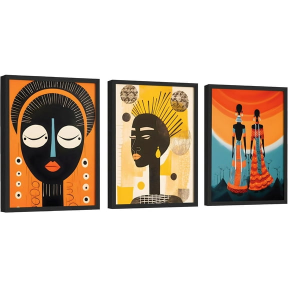 Hieng African American Wall Art Prints Afro Black Girl Art Wall Decor, African Folk Art Paintings, Retro Afrocentric Black Woman Posters Ethnic Ancient Pictures for Bedroom Unframed