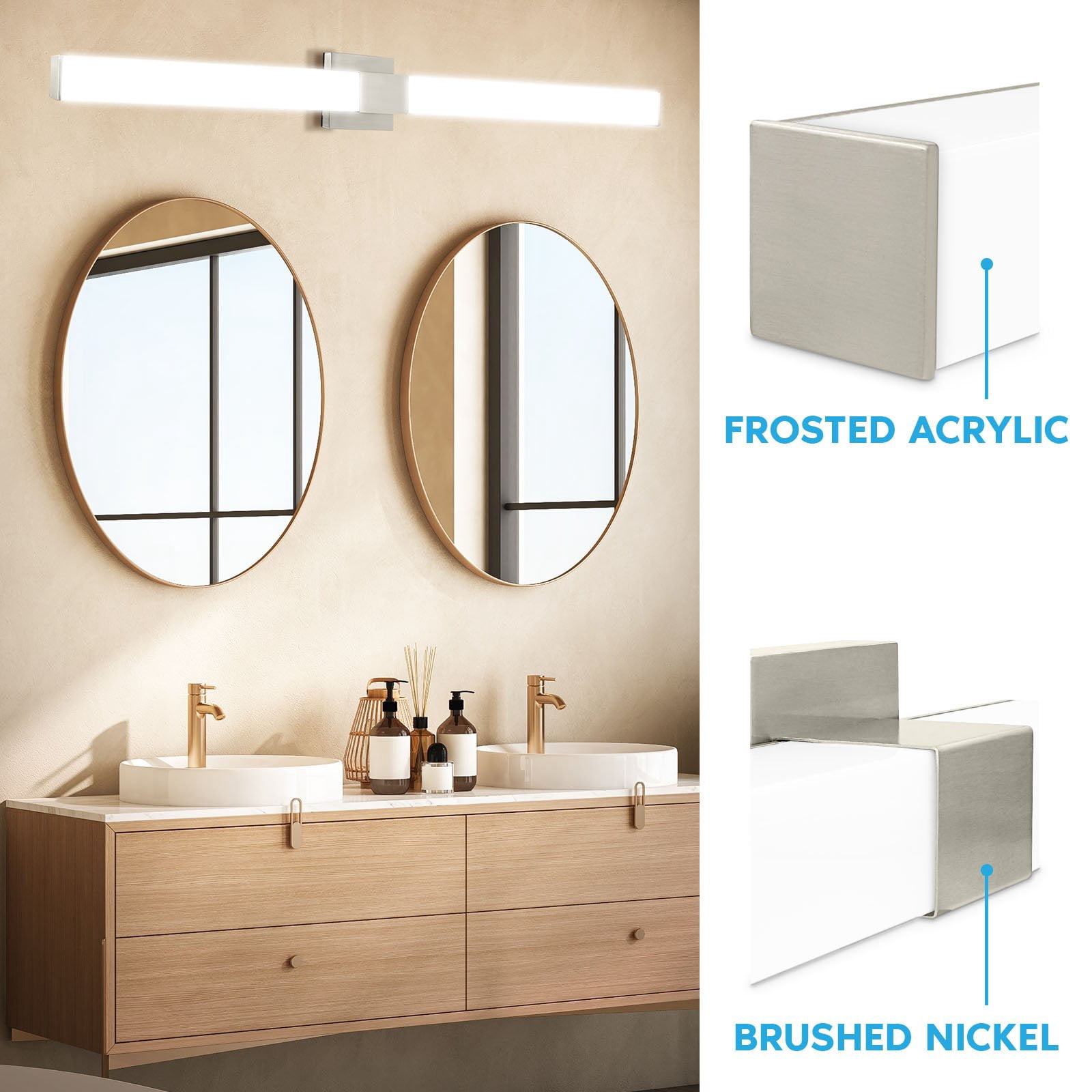 Luxrite LED Bathroom Vanity Light Fixtures Square 48 Inch Brushed Nickel 5 CCT 2700K-5000K 38W 2800 Lumens Dimmable