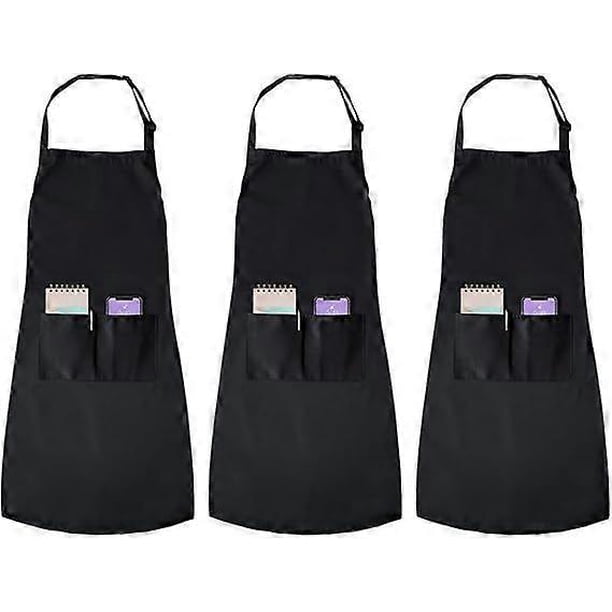 3 Pack Unisex Black Adjustable Bib Apron - 2 Large Convenient Pockets - Kitchen Cooking Chef Apron - for Home Restaurant Coffee Shop