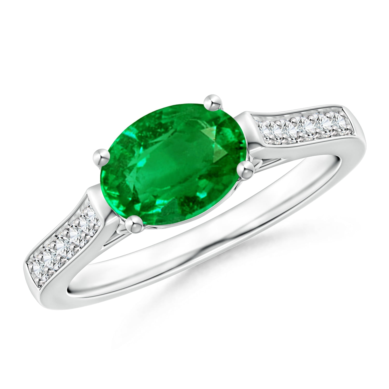 Angara - May Birthstone Ring - East West Oval Emerald Solitaire Ring ...