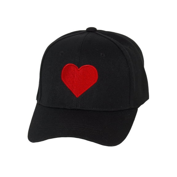 Mens Womens Bold Red Heart Hat - Embroidery Adjustable Cap, Black