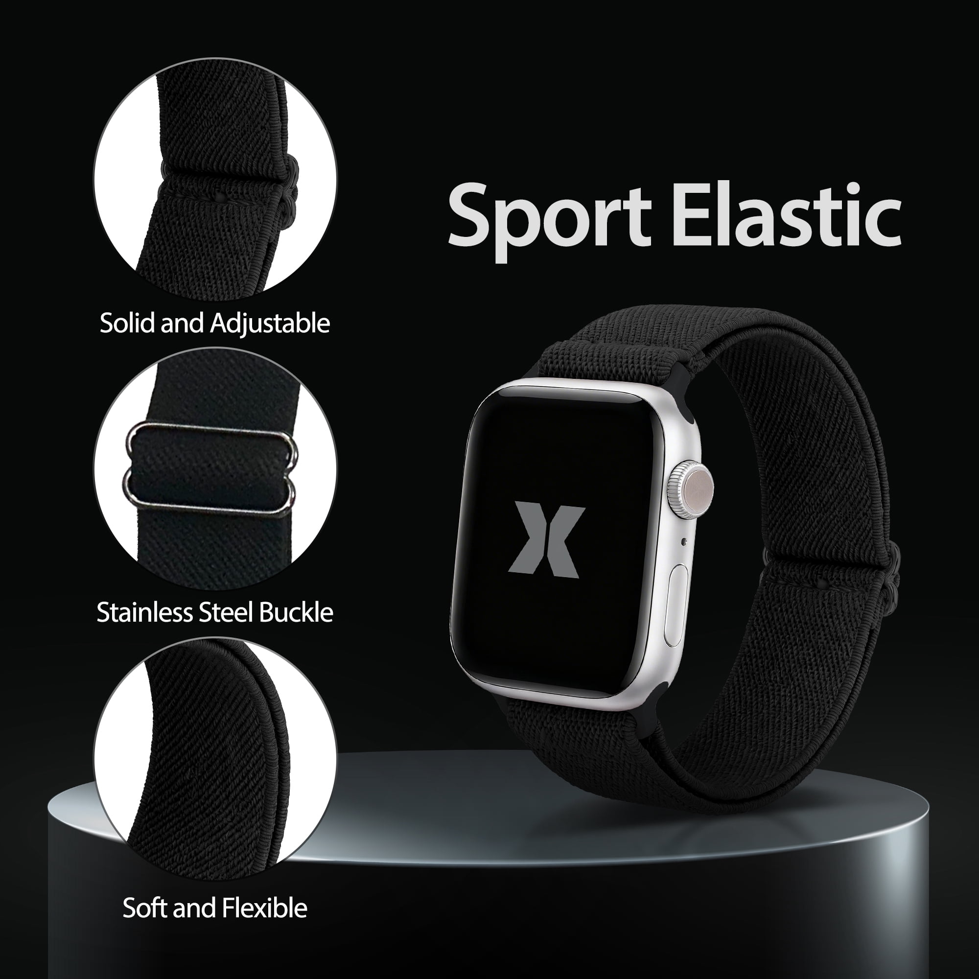 Xtreme 10-Pack Stretchy Sport Bands for Apple Watch Series 1-10 and Ultra 2, Adjustable Elastic Smartwatch Bands with Large and Small Adapters, Assorted Colors