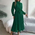 thumbnail image 2 of MORTTIC Women's Elegant High Neck Long Sleeve Belted Pleated Maxi Dress - Solid Color Flowy Office Dress for Spring & Fall, 2 of 7