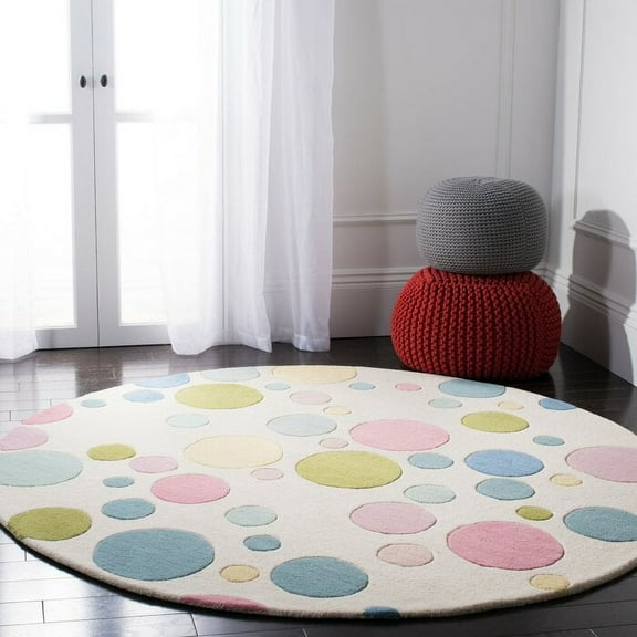 Premium Round Rug with Dotted Patterns made with 100% New Zealand Wool Best Suites in your Kid's Room
