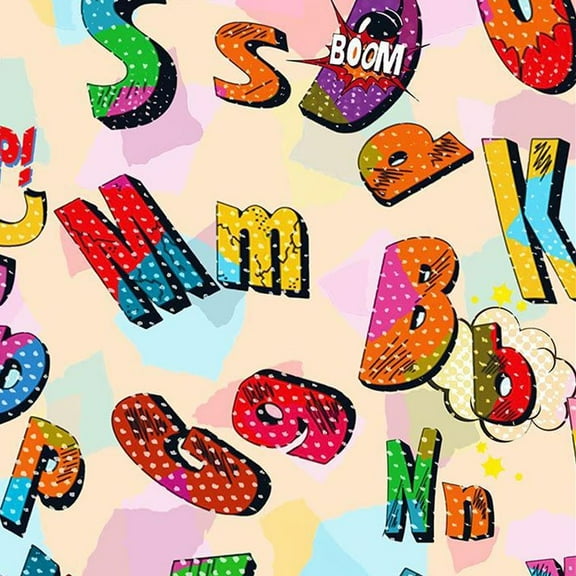 Stylish Fabric Super Hero Text - Warm Design Printed 100% Cotton Quilting Fabric, DIY Projects by the Yard (Yellow, Orange, Green)