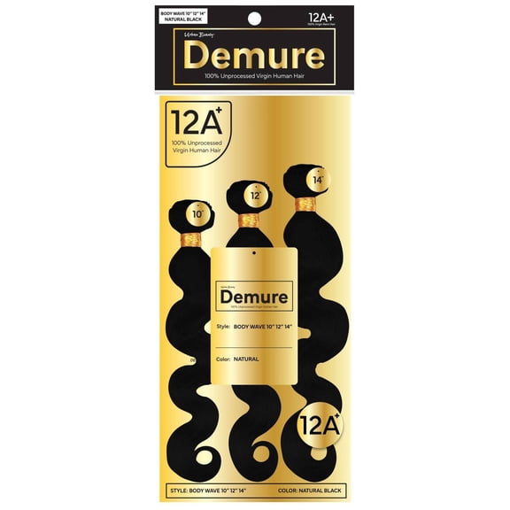 Demure 100% Human Hair Body Wave Bundle Set – 10"/12"/14", Natural Black, 12A Grade