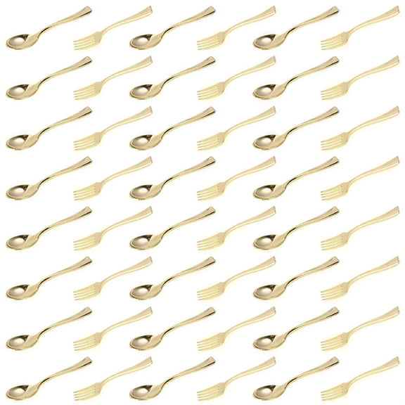 TELOLY 48Pcs Plastic Spoons Forks Disposable Cutlery Ice Cream Dessert Spoon Forks Party Supply