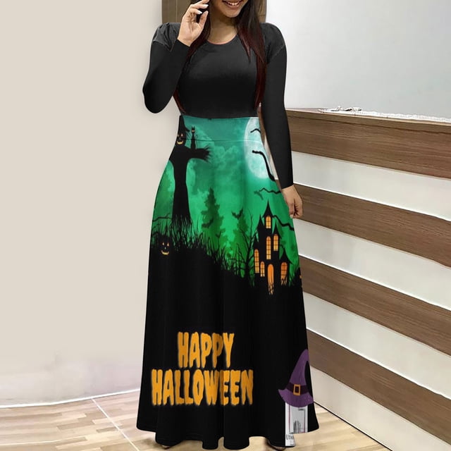 FcBaudy Longues Robe à Manches à Col Rond Mode pour Femmes Robe Imprimée à Manches Longues à Col Rond Chandail Robe Patchwork Robe pour Femmes