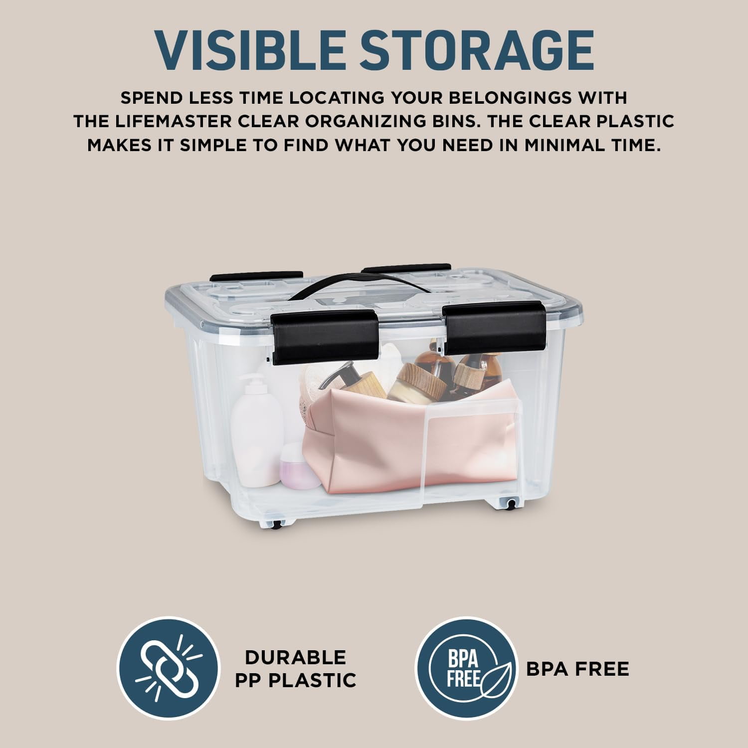 Stackable Storage Boxes - Clear Plastic, Black Seal, Modular Design 12 Quarts