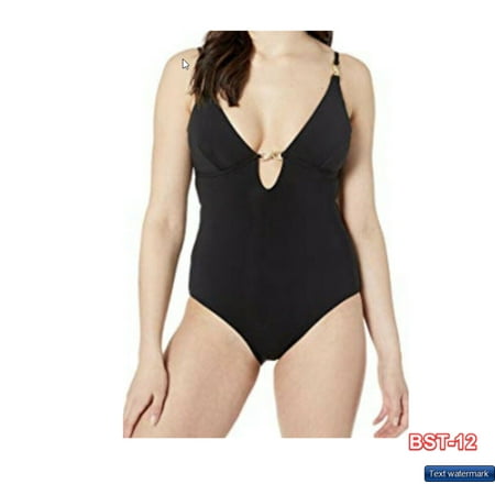 Jets by Jessika Allen Plunge One Piece Swimsuit Women s Size 8 Black