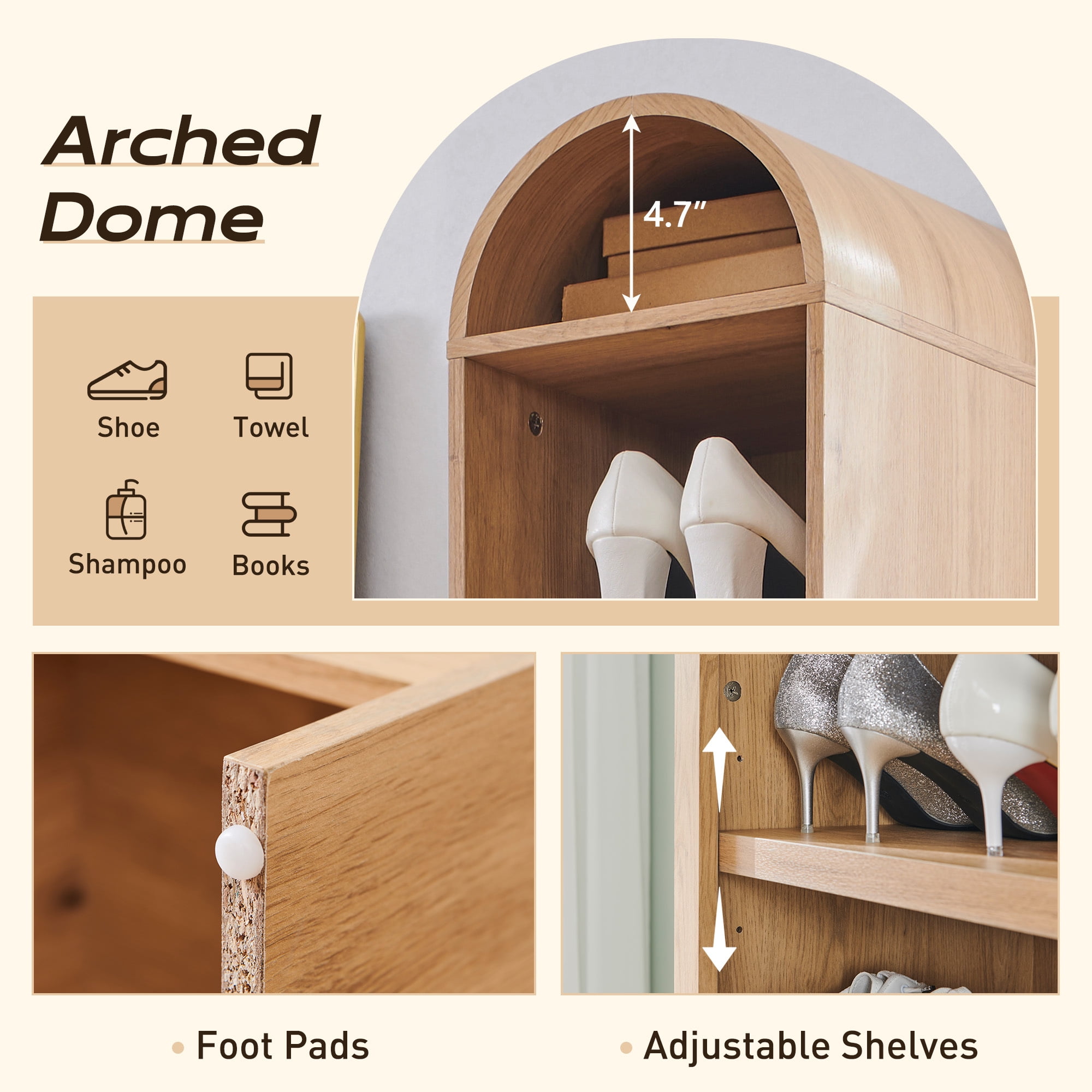 SinCiDo Narrow Arched Bookcase, 8-Tier Open Shelf Bookcase, Medium Density Fiberboard