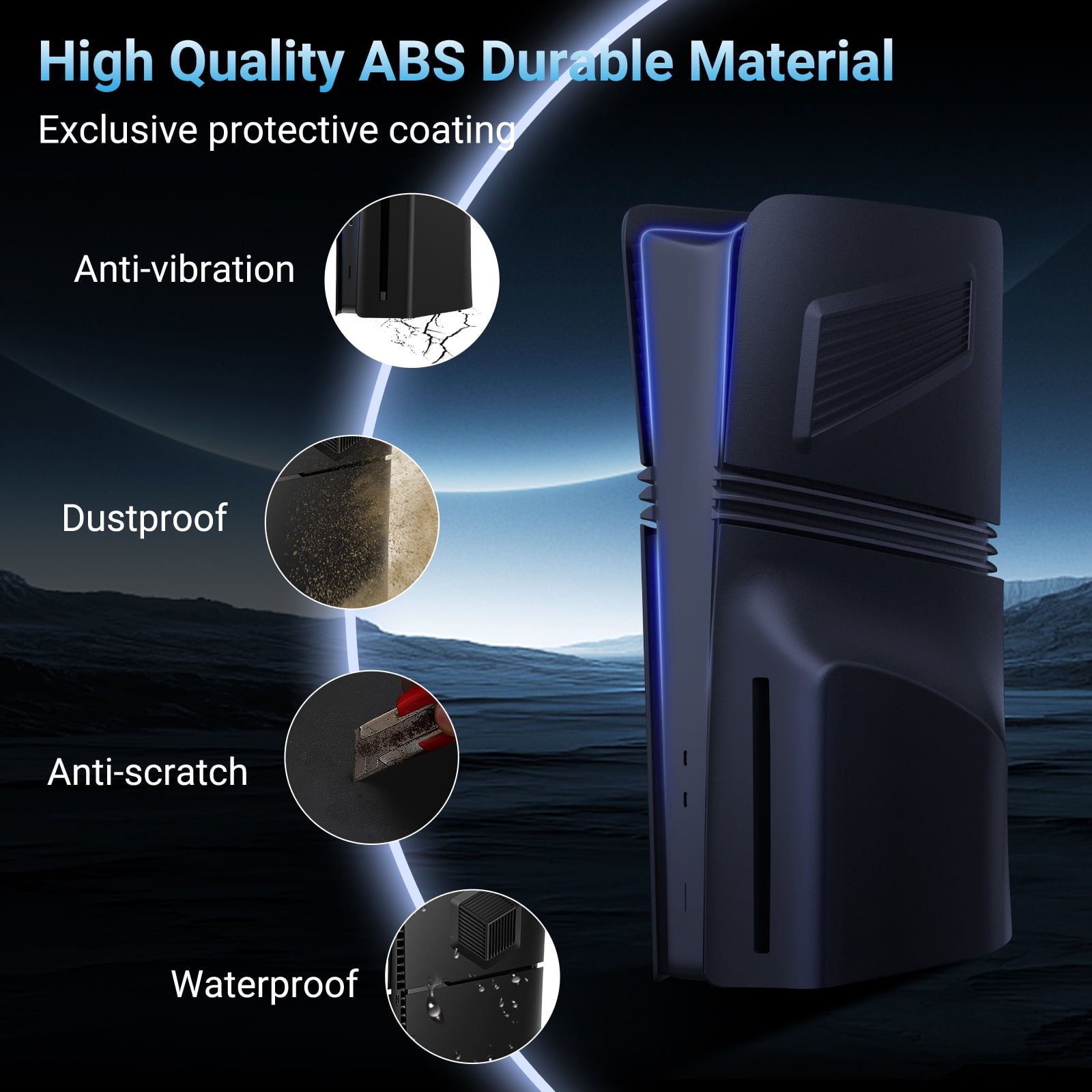 4 in 1 Black Plates for PS5 Pro Disc and Digital Edition, Faceplate for PS5 Pro with Cooling Vent, Face Plate Console Accessories Cover ABS Dustproof Replacement Side Shell Case Black