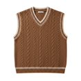 thumbnail image 4 of Breezora Womens College Style Fall Cable Knit V Neck Sweater Vest Ribbed Cropped Loose Sleeveless Layering Top, 4 of 9