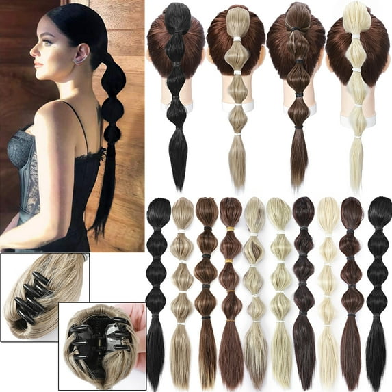 Benehair Claw on Ponytail Clip in Bubble Braid Pony Tail Hair Extensions For Women 18" Dark Blonde