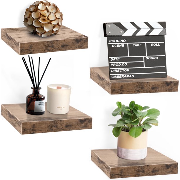 Sorbus Estante Flotante Cuadrado: 4 Estantes Pequeños con Soportes Invisibles para Decorar Sala, Recámara, Baño, Hogar y Cocina. Estante de 23 Cm para Exhibir Fotos y Trofeos.