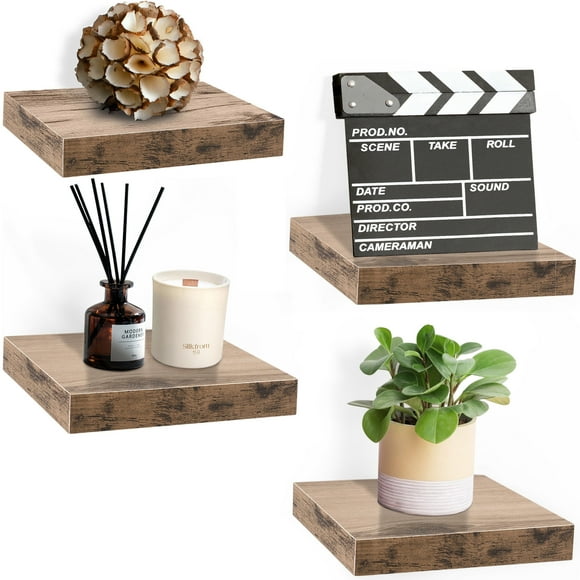 Sorbus Estante Flotante Cuadrado: 4 Estantes Pequeños con Soportes Invisibles para Decorar Sala, Recámara, Baño, Hogar y Cocina. Estante de 23 Cm para Exhibir Fotos y Trofeos.