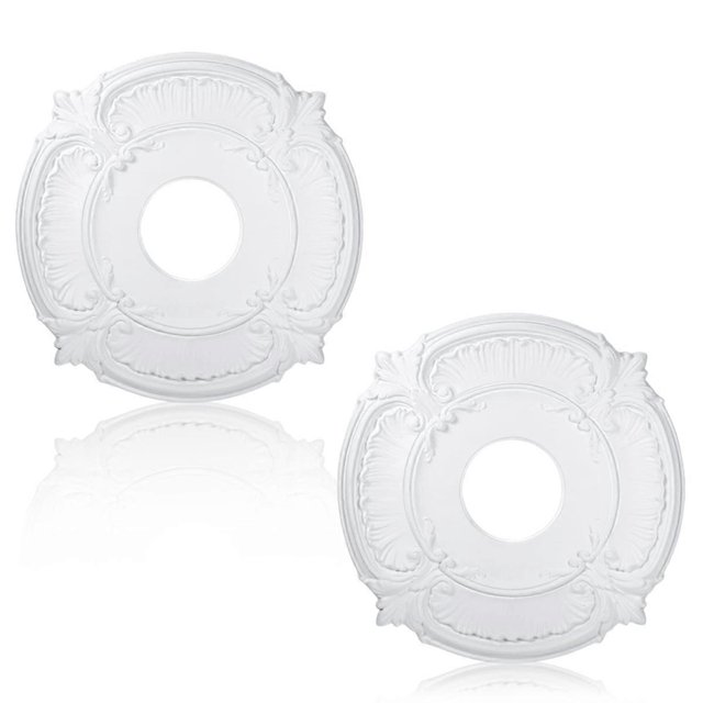 2 Pieces PU Ceiling Medallion Decorative Ceiling Fan Medallion for Light Fixtures Ceiling Fans Chandeliers, 12 Inch OD