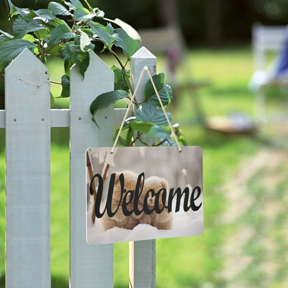 Bears Snow Welcome Sign for Front Door Porch Wreath Door Sign Home Decoration Rustic Farmhouse Style