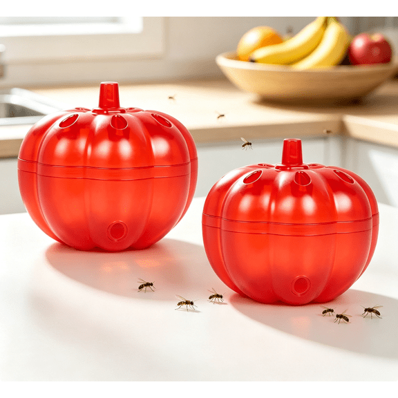 House Indoor Fruit Fly & Gnat Traps | 2 Lures with 1 Refill | Effective Fly Killer | Simple Safe Food-Based Fly Catcher