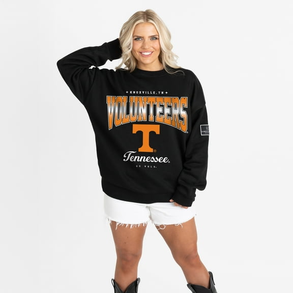 Women's Gameday Couture Black Tennessee Volunteers Oversized Powerhouse Play Black Label Premium Fleece Sweatshirt
