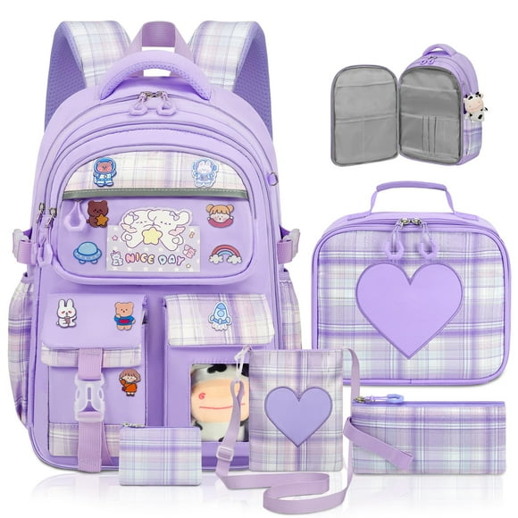 Mochila LEWKANA Cute para niñas con lonchera, color morado, de 6 a 12 años