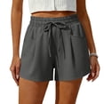 thumbnail image 4 of High Waisted Summer Shorts for Women Casual Drawstring Waist Stretchy Polyester Straight Leg Shorts with Pockets, Dark Gray, 3xl, 4 of 5