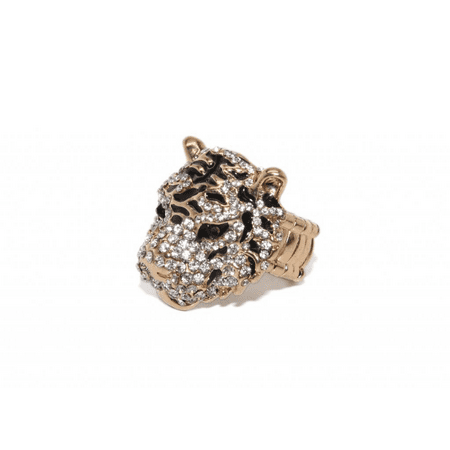 - Lux Accessories Rhinestone Tiger Cat Black Stone Stretch Ring