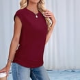 thumbnail image 4 of Camiseta de Corta con Cuello Redondo y Fruncido para Mujer, Color Rojo Vino, Talla S, 4 of 6
