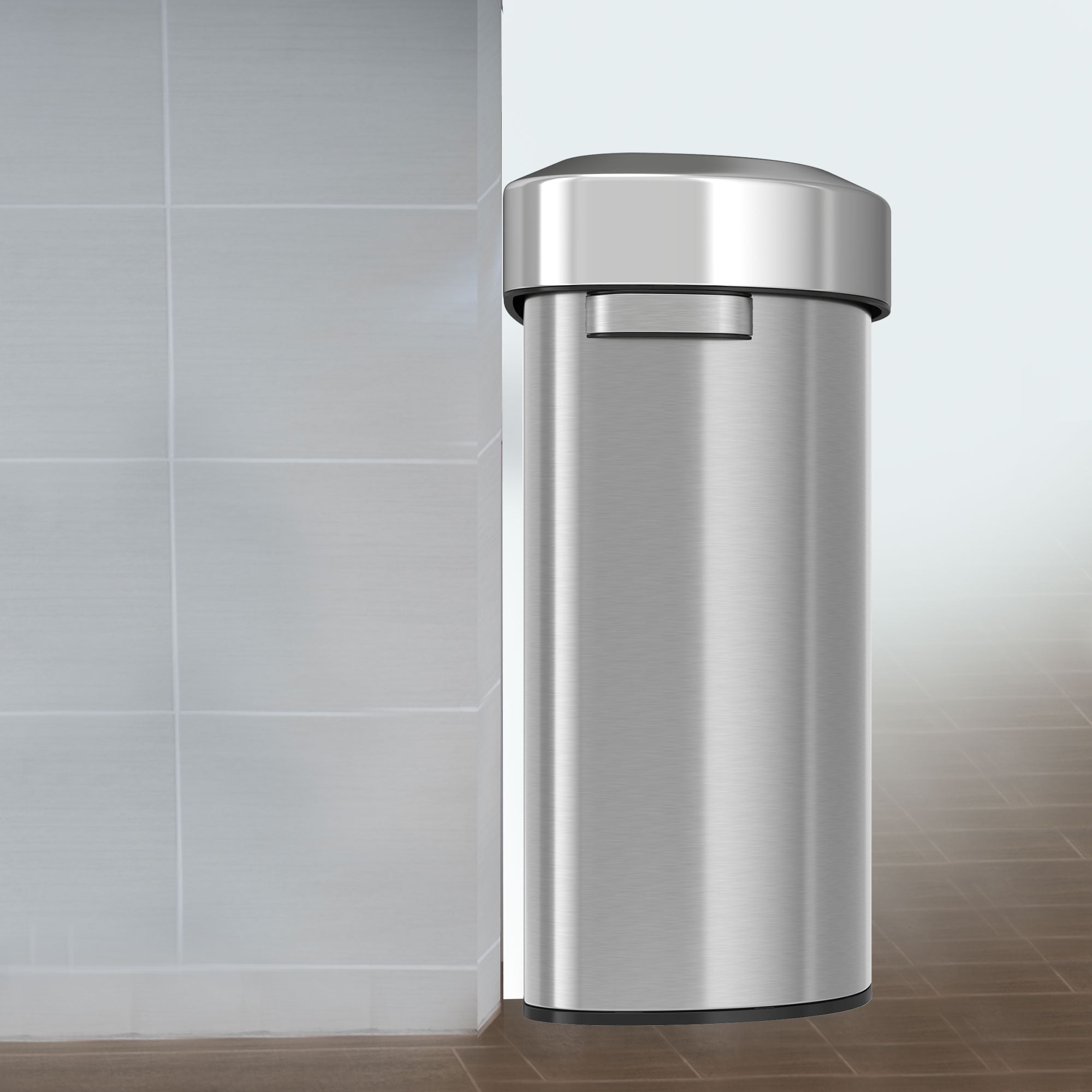 iTouchless 18 Gallon Semi-Round Stainless Steel Open Top Trash Can and Recycle Bin, 68 Liter, Slim and Space-Saving Design for Home, Office, Kitchen, Restaurant, Restroom, Large Capacity