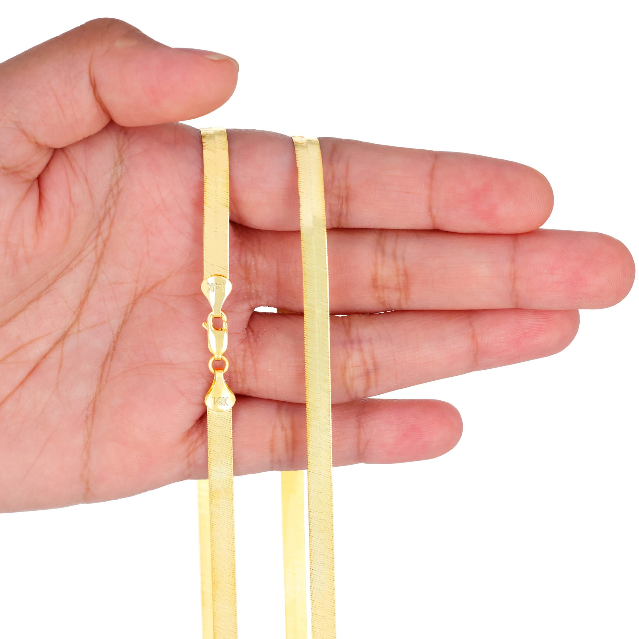 Nuragold 14K Real Yellow Gold Solid Herringbone Flexible Chain Necklace 14"-24" (3mm-7mm) Italian Jewelry for Men & Women