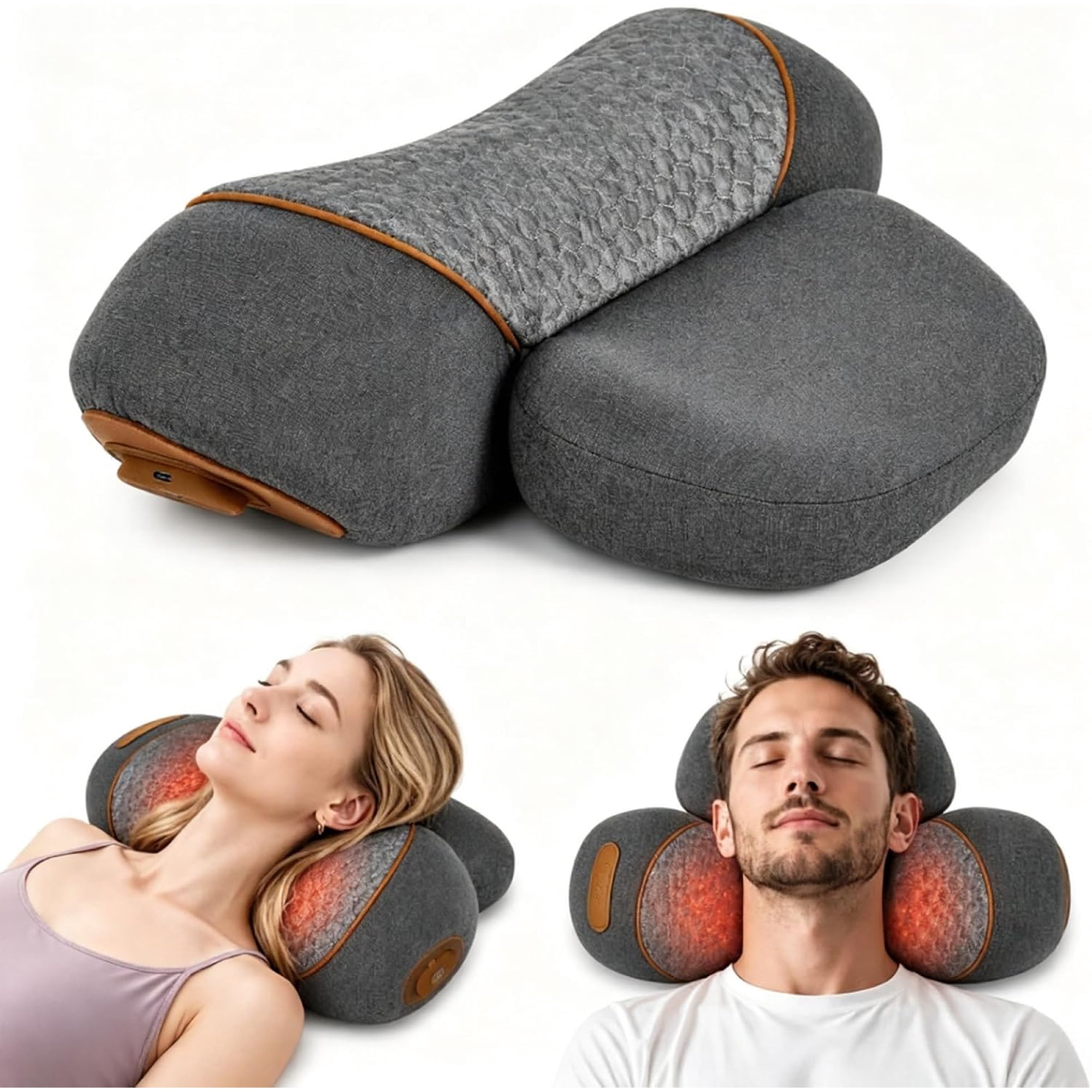 Neck Hump Corrector Pillow – 3-in-1 Traction with Heating, Vibration & Adjustable Airbag Elevation, Automatic Massage for Deep Relaxation & Cervical Pain Relief (Gray)