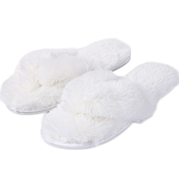 Home Slipper Women's Plush Terry Slip-On Non-Slip Flip Flops Indoor House SPA Thong Slippers White US Size 9/10