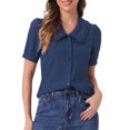 thumbnail image 1 of BLUSA CHIC PARA MUJER CON COLLAR PETER PAN Y MANGAS CORTAS ABULLONADAS CAMISA RETRO XS AZUL OSCURO, 1 of 6