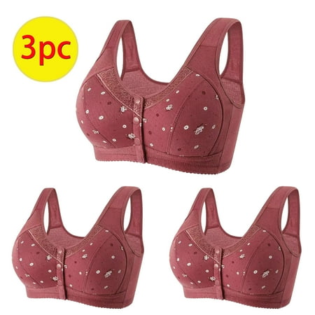 NSLGXD 3-PC Womens Plus Size Daisy Bras for Seniors Front Closure Push Up Bralettes No Underwire Support Brassiere Full Coverage Everyday Bra
