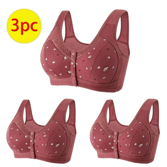 YWDJ Push up Bras for Women Plus Size 3 Pack Front Closure Bras No Underwire Sleep Bras Wide Strap Full Coverage Wrap Comfy Bras Padded Plus Size Lace Comfort Bras Lounge Bras Wine 4XL