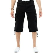 X RAY JEANS Mens Belted 18" Inseam Below Knee Long Cargo Shorts, Black, 36