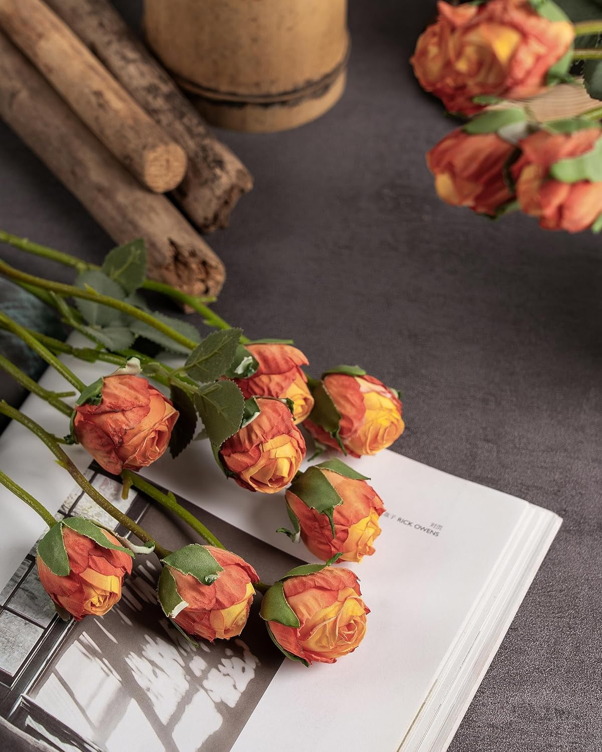 24pcs Artificial Vintage Roses Fake Silk Rose Flowers with Long Stem for DIY Bouquets Wedding Centerpiece Party Home Kitchen Decoration(Cream Pink)
