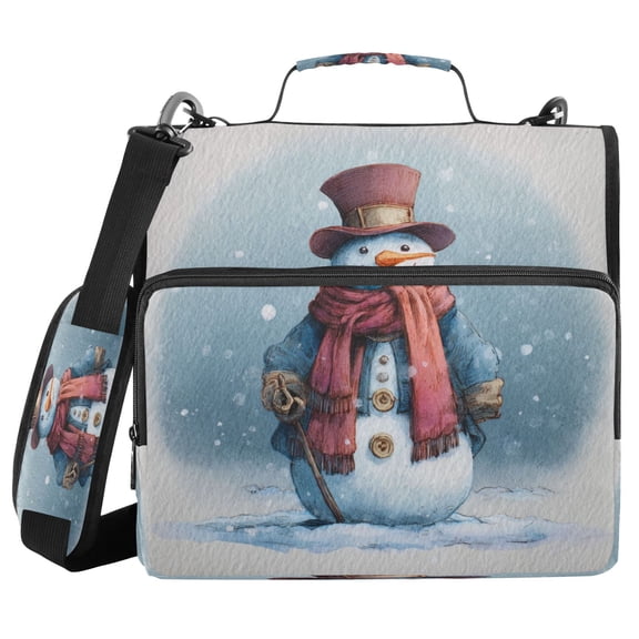 Water-Resistant 3-Ring Binder Organizer with Multiple Pockets Zipper Binder Bag for Office Watercolor-style Snowman Pattern