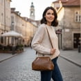 thumbnail image 5 of HUISZJ PU Leather Shoulder Bag, Large Capacity Shoulder Bag with Adjustable Strap, Kiss Lock Crossbody Bag for Travel Shopping Work (Brown), 5 of 6