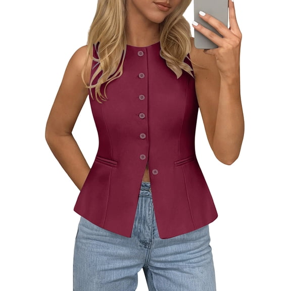 Womens Vests Top Sleeveless Suit Business Casual Work Button Down Waistcoat