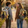 thumbnail image 3 of Chririnla Black Cat Floral Print Large Capacity Elementary Bookbag for High School Travel, Breathable Pockets 600D Polyester Backpack for Little Boys, 3 of 10
