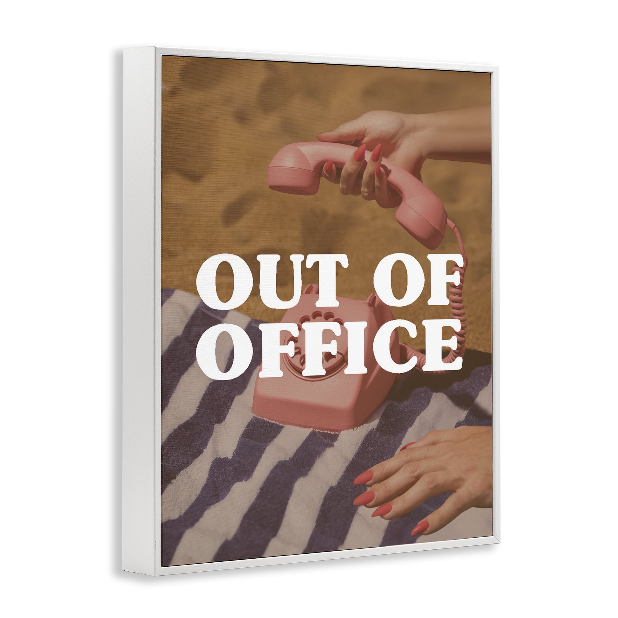 Out of Office Pink Phone White Framed Giclee Art, design by Lil' Rue