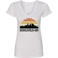 thumbnail image 3 of Inktastic Minneapolis Minnesota Skyline Retro Sunset Women's V-Neck T-Shirt, 3 of 5