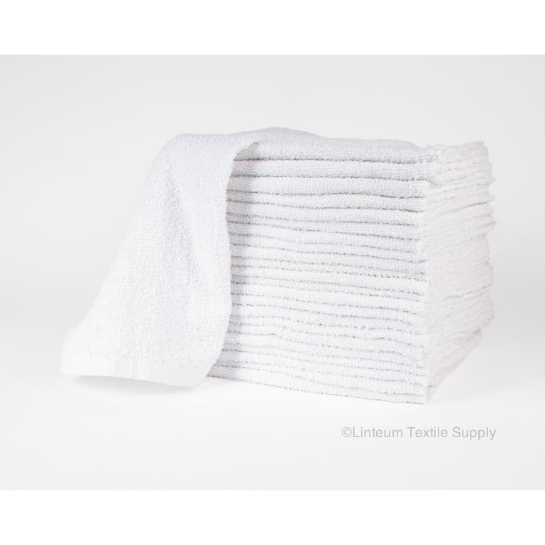 Linteum Textile, 24 Pack, White Bar Mops Kitchen Towels, 100% Terry Cotton