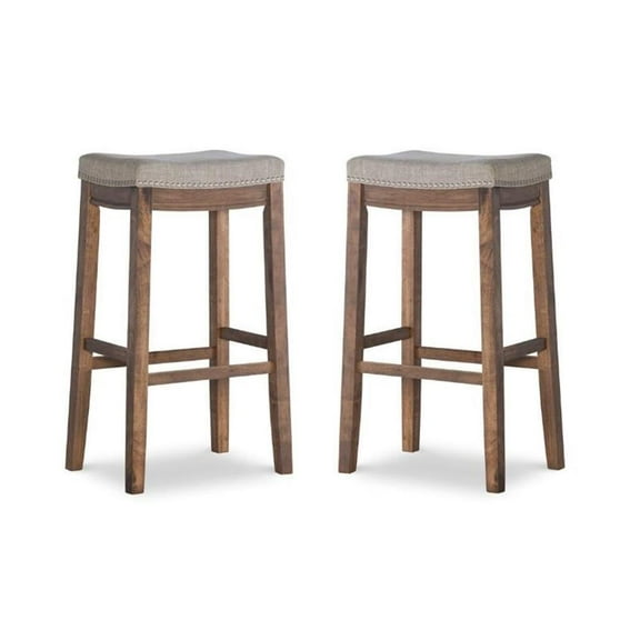 Home Square 2 Piece Wood Bar Stool Set in Rustic Brown